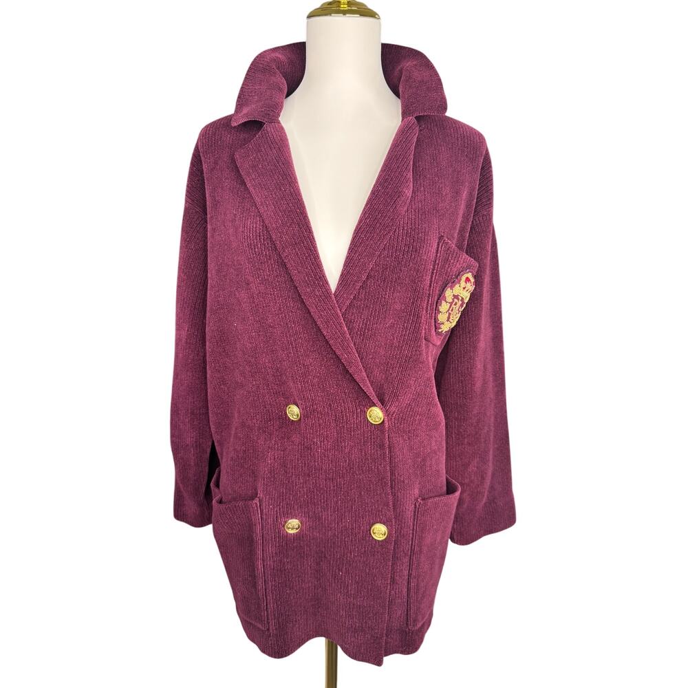 Vintage Lauren Ralph Lauren Wine Chenille Crest Cardigan Blazer Size Large